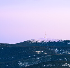 winter, snow, mountains Jeseníky, forests, holiday, sunset, mountain Praděd, Heather well, path through forest, rocks, town of Jeseník, landscape, Czech republic