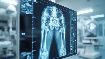 An X-ray machine capturing images of a patient fractured leg in real-time