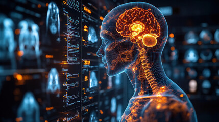 Radiology imaging of a full-body scan presented during a medical training seminar