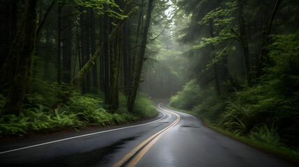 Obraz premium a road in the middle of a forest