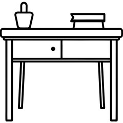 Minimalist Study Desk Line Art Vector