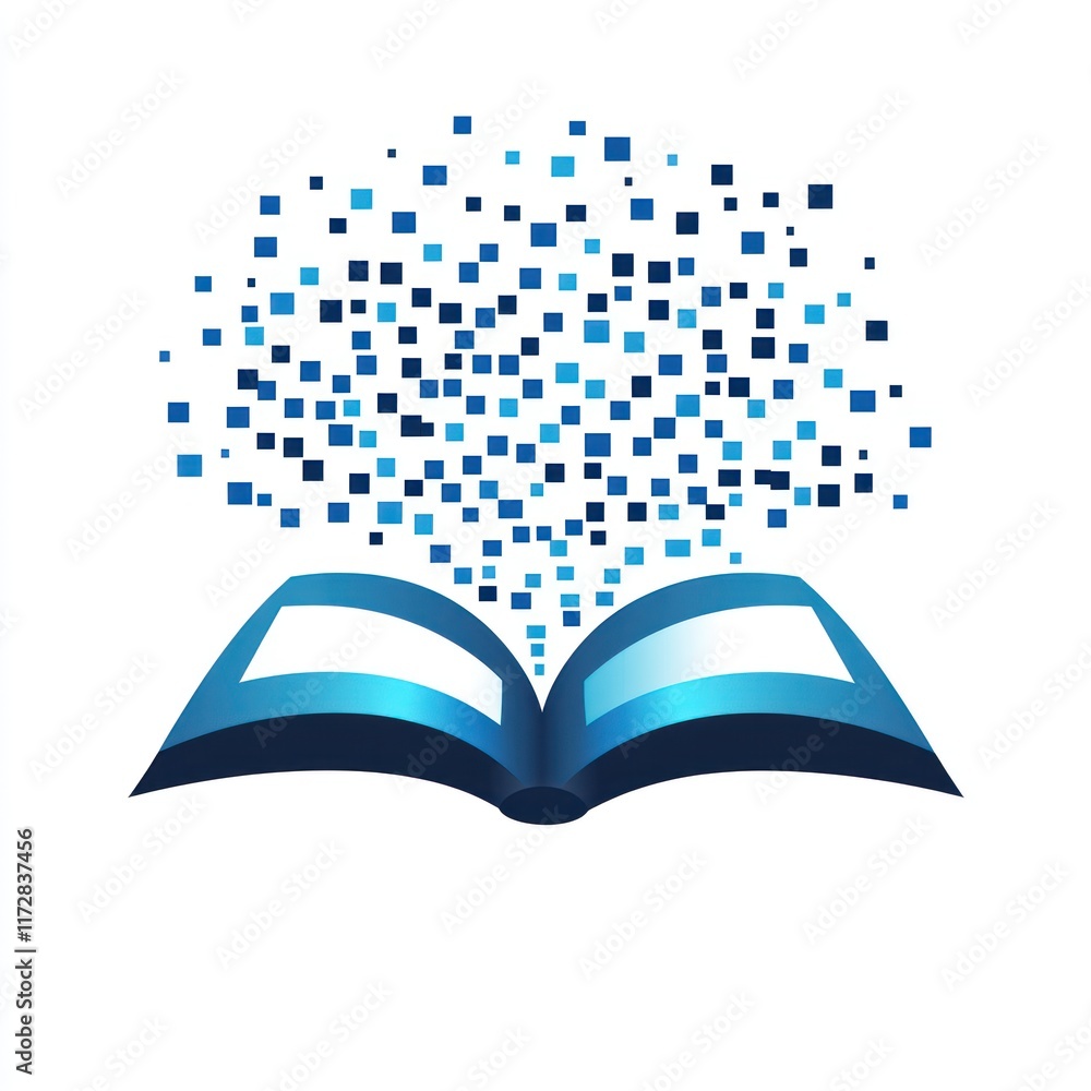 Aufkleber digital book open with pixels emanating upwards