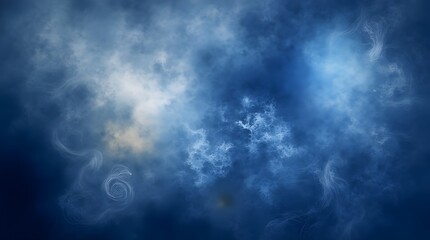 Fototapeta premium Dreamy composition of blue smoke and fog with an ethereal light emanating from within.