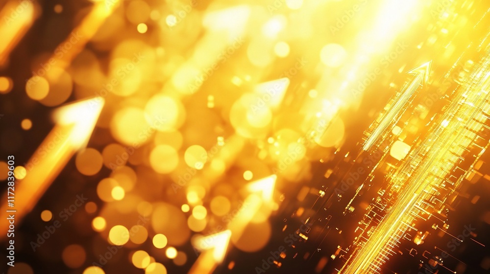 Poster abstract technology background featuring rising arrows and bokeh effects