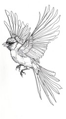 Obraz premium bird in mid-flight line art black white background