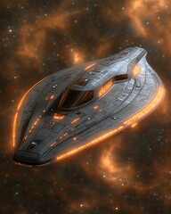 Futuristic spaceship in nebula. (1)