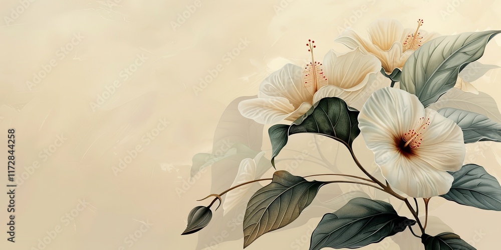 Fototapete a close-up of a representation of a moonflower on a light beige backdrop with an extensive area for 