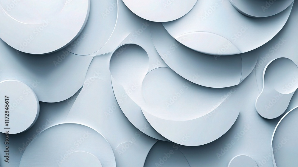 Poster abstract 3d shapes background in white tones with smooth curves