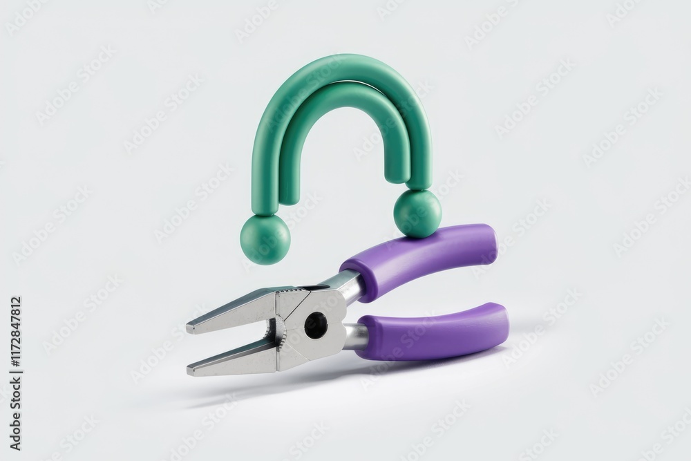 Aufkleber abstract 3d render of pliers holding a teal rainbow-like object.