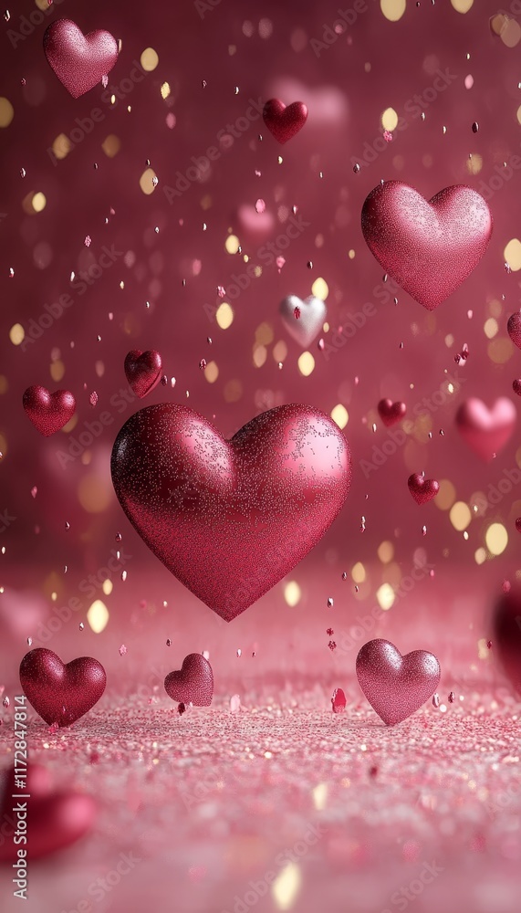 Poster romantic pink and red hearts gradient transition background with space for copy background