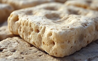 Close-up of porous, light beige halva.