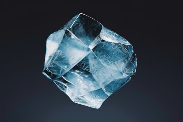 Obraz premium A crystalline, translucent blue ice shard, fractured and glistening, isolated against a dark backdrop.