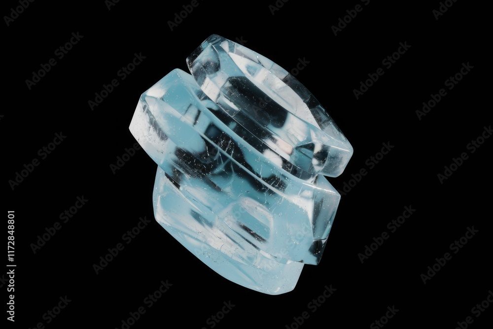 Poster Stack of translucent blue ice crystals, isolated on transparent background.