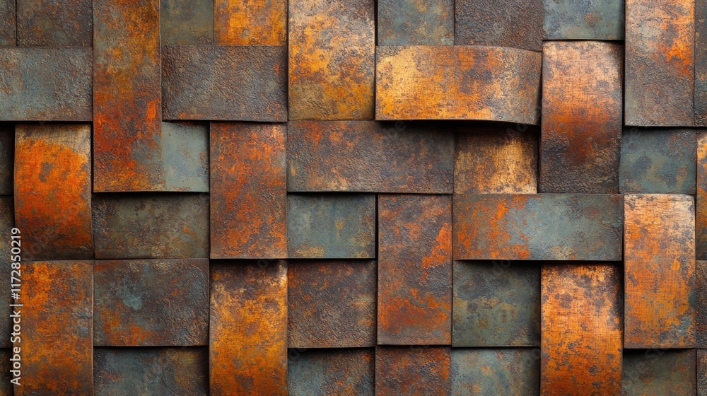 Poster textured metal surface with rust and patterns of color