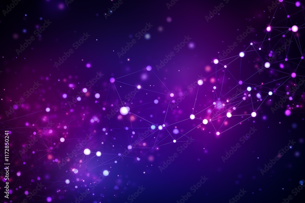 Poster abstract network connecting glowing points of light creating a digital wave effect in a vibrant purp