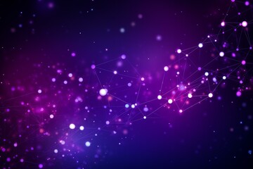 Fototapeta premium Abstract network connecting glowing points of light creating a digital wave effect in a vibrant purple background, symbolizing data flow and communication