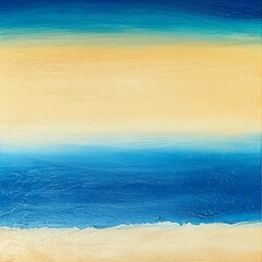 Abstract seascape painting with blue and sandy beige colors on textured canvas.