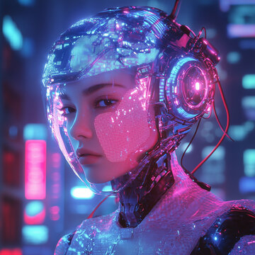Lady Robot Sheen Holographic Futuristic Sci-Fi Fash
