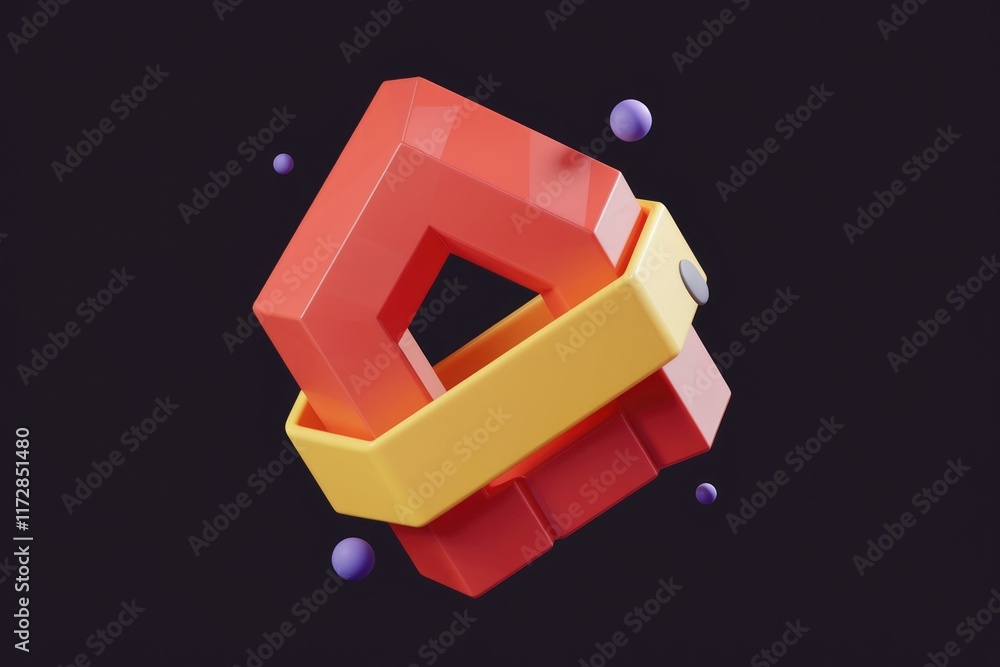 Poster Abstract 3D rendering of interlocking red and yellow geometric shapes against a transparent background.