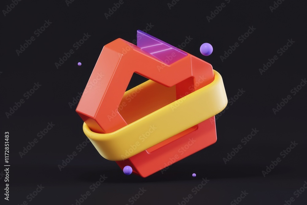 Poster abstract 3d rendering of colorful geometric shapes, vibrant and modern design.