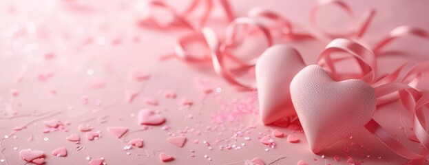 Delicate pink hearts and ribbons create a romantic atmosphere for a celebration filled with love and joy