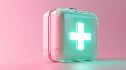 Fototapeta premium Glowing Neon First Aid Kit Icon Medical Cross Symbol Healthcare App Design