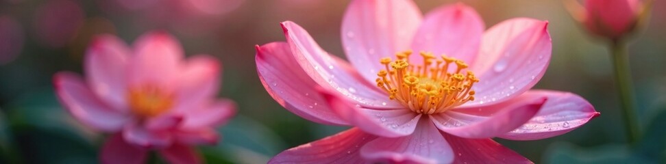 Fototapeta premium Tiny droplets of water on delicate flower petals, water, gentle