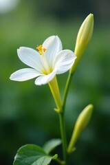 White flower with five petals on a stem of Pyrus sp, common pear, blossoms, plant