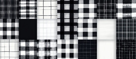 Fototapeta premium Black and white plaid patterns collage.