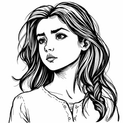 Penciled Portrait of a Pensive Young Woman 