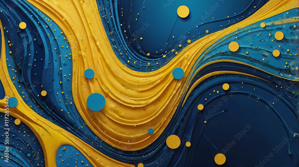 Poster abstract blue background with circles and bubbles in a fractal design