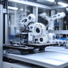 3Dprinted robotic components in hightech assembly lab, 3D printing, AI integration
