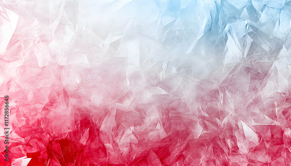 Poster Abstract background image featuring a gradient of crumpled translucent material in shades of red and blue. Ideal for website headers, presentations, or design projects.