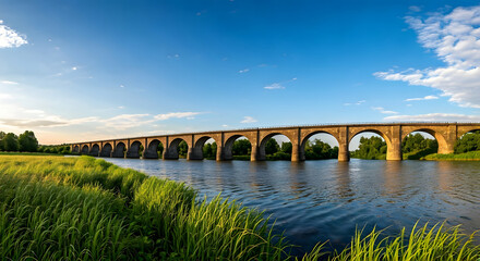 A viaduct over a river with a long exposure and a wide, breathtaking landscape