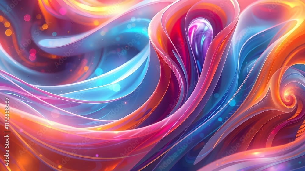 Poster colorful fractal wave design with dynamic energy and glowing futuristic lines