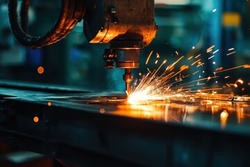 Factory with robotic systems fabricating custom industrial machinery, engineering, advanced automation