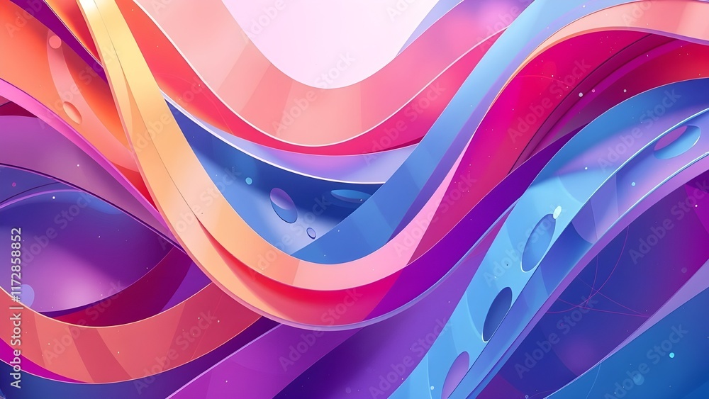 Poster soft flowing waves of pink purple and blue light create a futuristic digital pattern with smooth cur