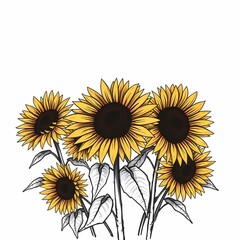Obraz premium Sunflowers in Bloom: A cluster of vibrant sunflowers in full bloom, their yellow petals reaching towards the sun, symbolizing warmth, joy, and optimism. 