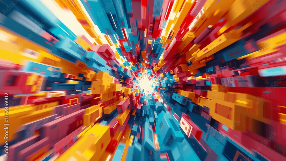 Poster colorful neon abstract design with fractal patterns and a vibrant explosion of rainbow hues