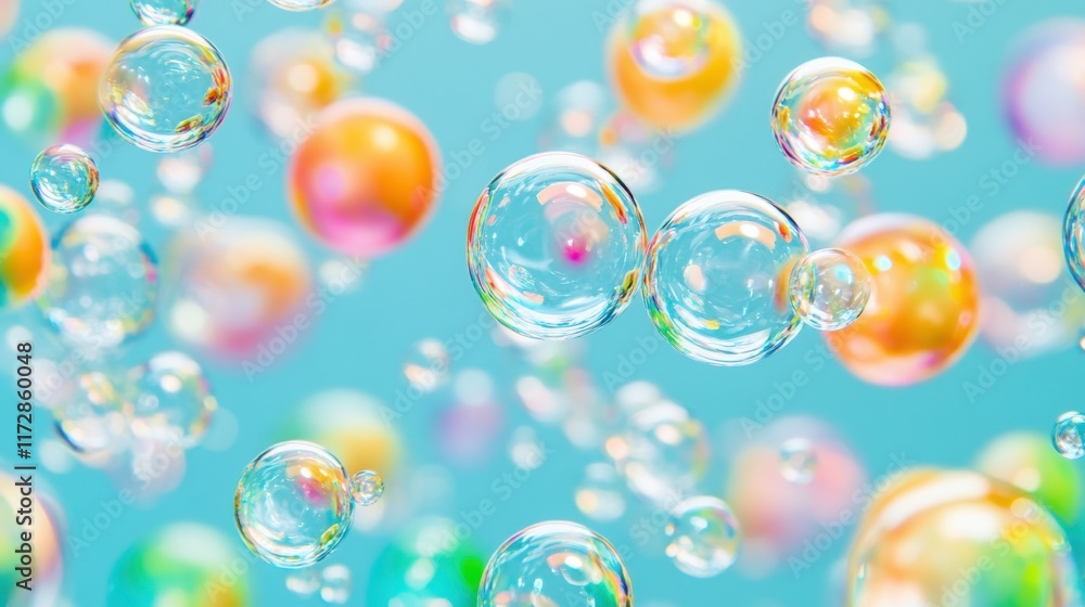 Poster bubbles floating in a colorful background with soft focus effect