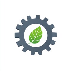 Green Leaf Inside a Grey Gear Represents Eco Friendly Technology