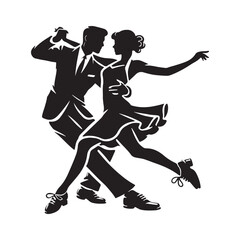 Lindy Hop Silhouette Vector Illustration, Solid White Background.