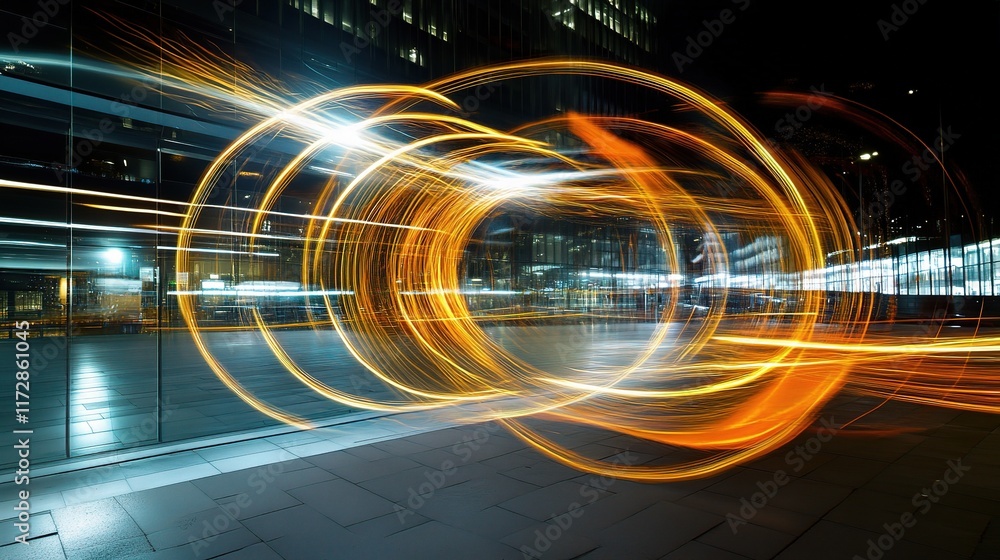 Aufkleber futuristic light trails creating abstract patterns in urban scene