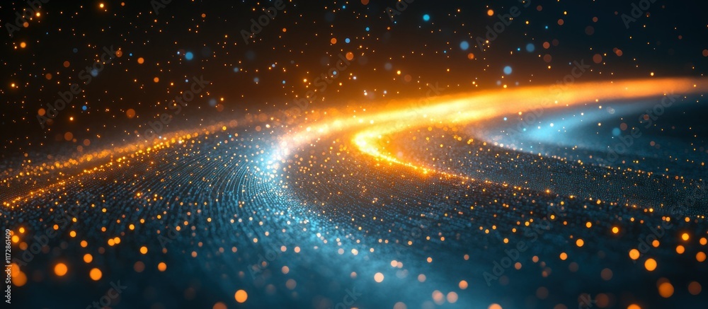 Poster abstract interpretation of circuit board with colorful particles and lights