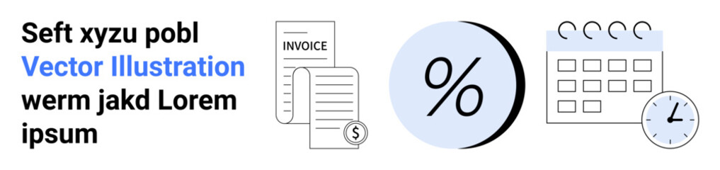 Invoice documents, currency symbol, percentage, calendar, and clock. Ideal for business planning, financial management, time tracking, tax calculations, budgeting corporate presentations