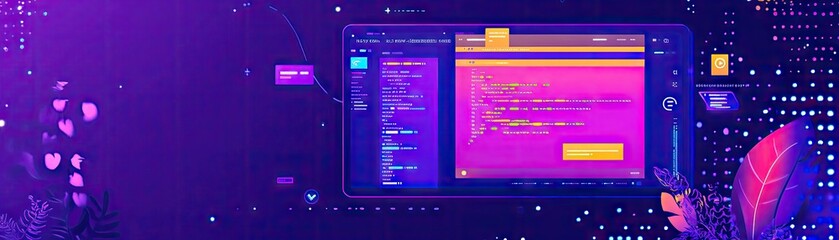 A digital interface showcasing coding in a vibrant, colorful design.