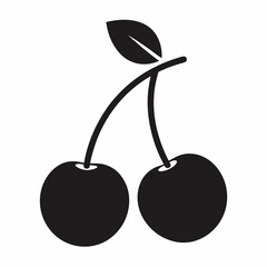 Minimalist Sour Cherry Silhouette Art in Black