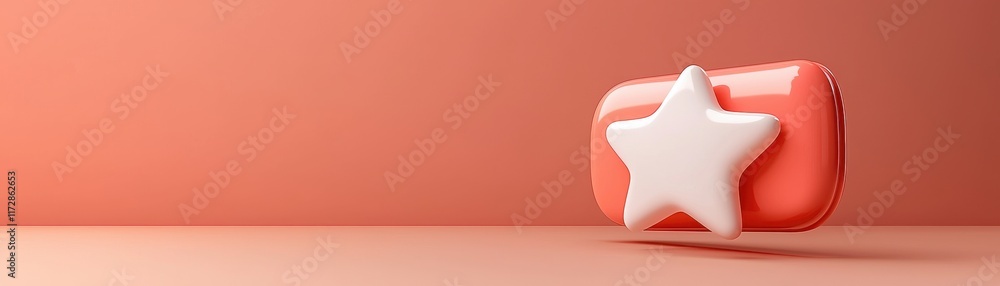 Poster a minimalist design featuring a soft coral background with a stylized white star shape placed on a r