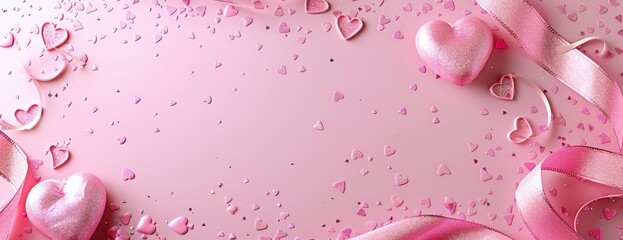 Delicate pink hearts and ribbons create a romantic ambiance perfect for celebrations and special occasions with a warm and inviting vibe