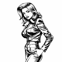 Retro Chic: A Confident Woman in Leather Jacket 